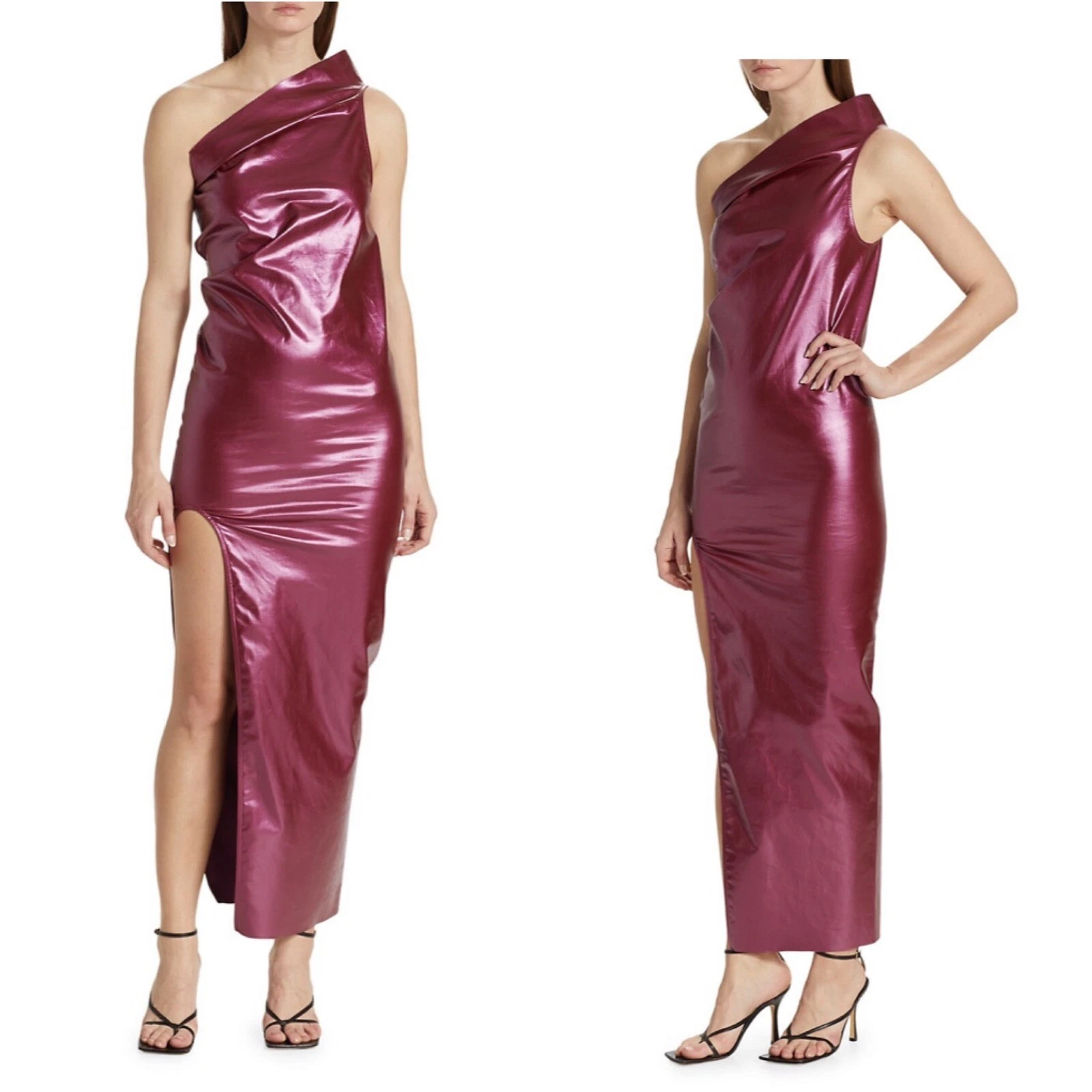 Abito Athena Rick Owens denim rivestito monospalla tg IT44 US8 $750