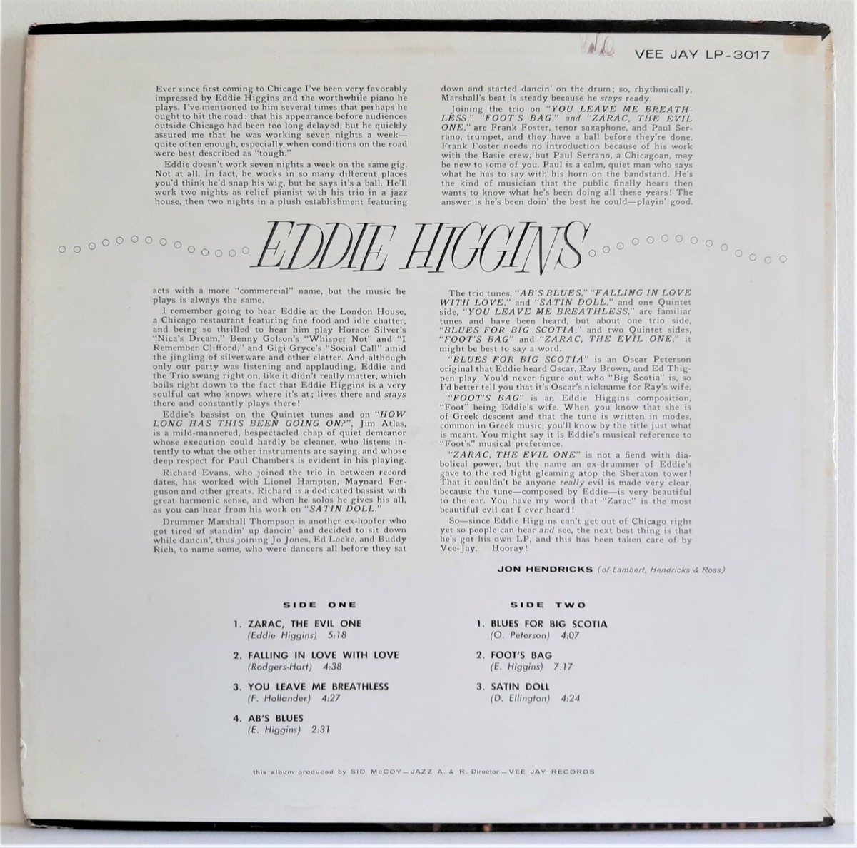 Eddie Higgins on Vee Jay Mono Original DG EXC