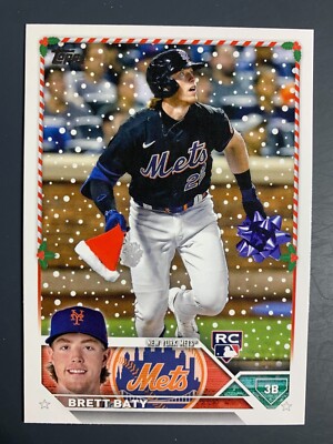 2023 Topps Holiday Brett Baty RC Super Rare Code 516 Santa Hat Bow SSSP #H151