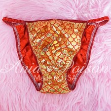 Sissy Metallic Panties for MEN - DUCHESS CUT Red Gold Sparkle string Bikini