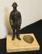 FIREMAN BRONZE STATUE SCULPTURE CHIEF MORA MINN SIGNED BY R M BRODIN APRIL 1985