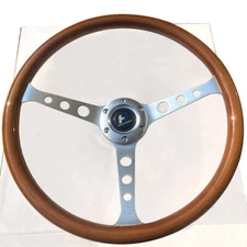 15" Classic Grain Wooden Silver Brushed 3-Spoke Steering Wheel  1.75'' Depth