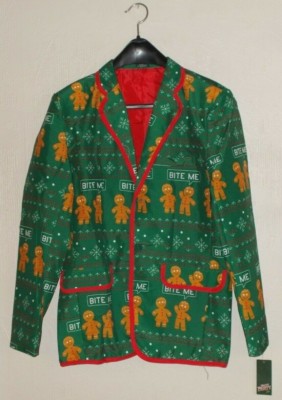 NEW Holiday Party Green ugly Christmas JACKET sweater Bite Me MENS S Small NWT