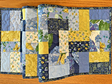 Handmade Quilted Table Runner Centerpiece Blue Butterflies Flowers Table Topper