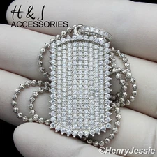 925 STERLING SILVER 18-30"X2MM MOON CUT BEADED CHAIN CZ DOG TAG PENDANT*SP164
