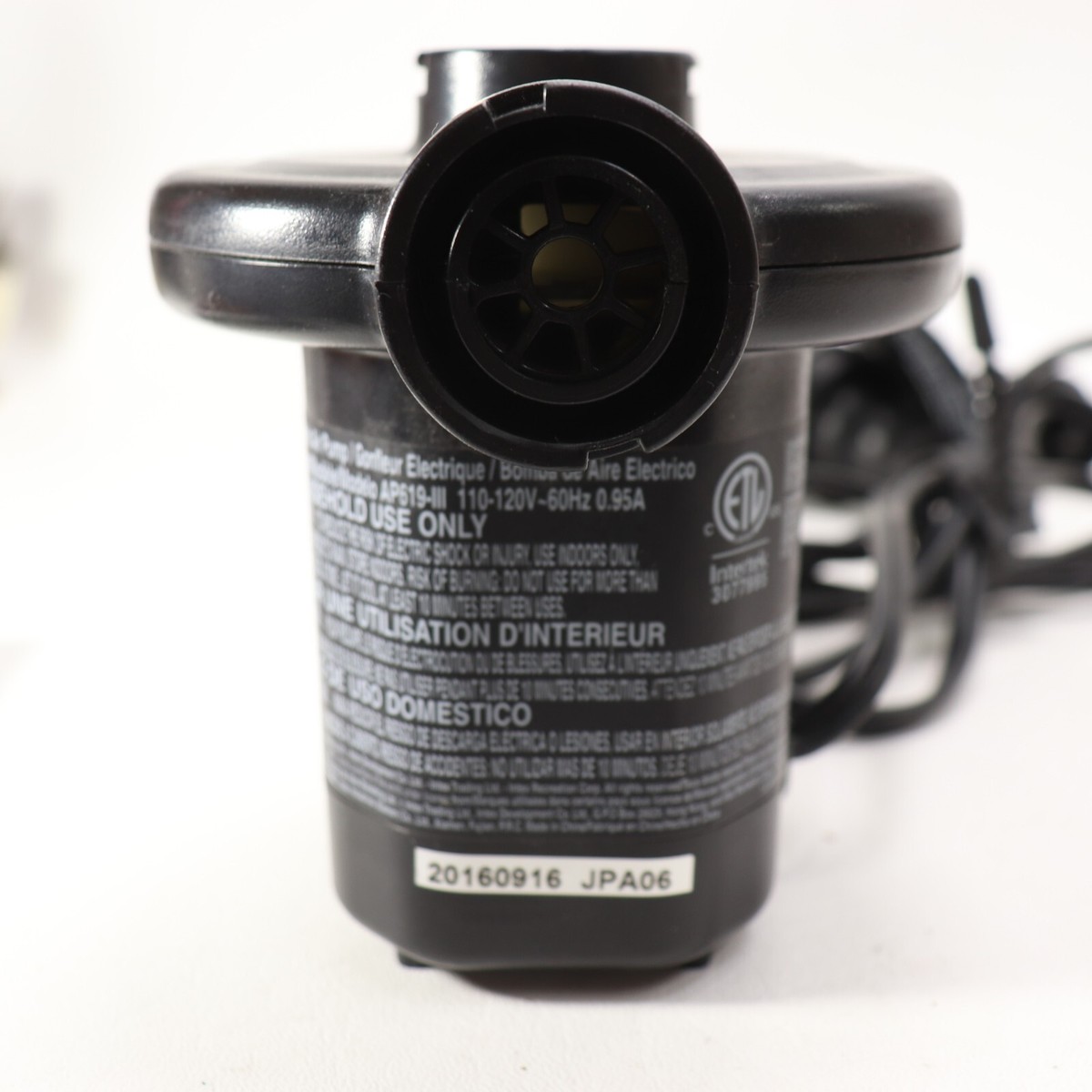Intex Quick Fill 100 Electric Air Pump AP619-111 3 Nozzle