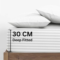HOTEL QUALITY Satin Stripe Deep Fitted Sheet Bed Sheets Double & King Size NEW