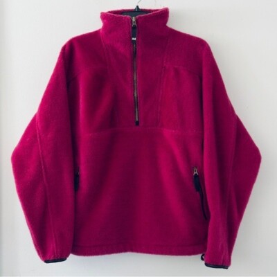 90s Vintage Athletic Helly Hansen Retro Dark Pink Sherpa Fleece Zip Pullover M