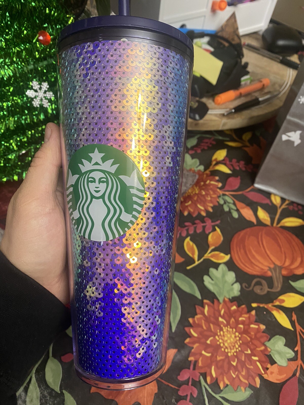Starbucks Holiday 2020 Purple and Iridescent Sequin Cold Tumbler Venti