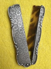 Vintage Silver Plated Celluloid Comb with Floral Design 7.5