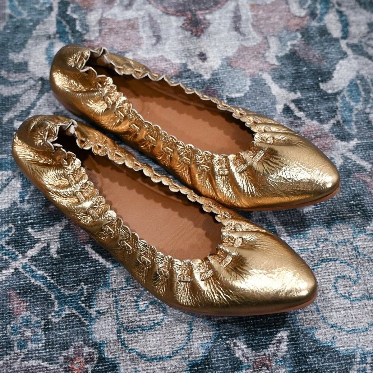 See by Chloe Pointed Jane Metallic Gold Leather Ballet Flats