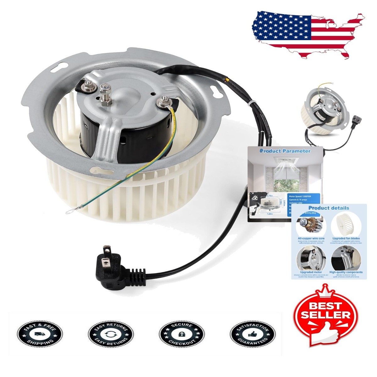 8832NA Upgrade Blower Motor – 100 CFM Bathroom Fan Replacement, Compatible With Nutone 8832N, 84757, 86652, JA2B099N, 120V 60Hz