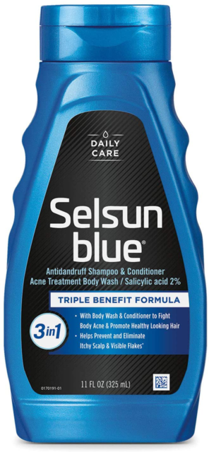 Selsun Blue Active 3 In 1 Dandruff Shampoo Body Acne Treatment Salicilyc Acid 2%