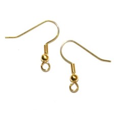 M557 Gold Coil  Ball French Earwire 1" Fishhook Brass Earring Component 12pc