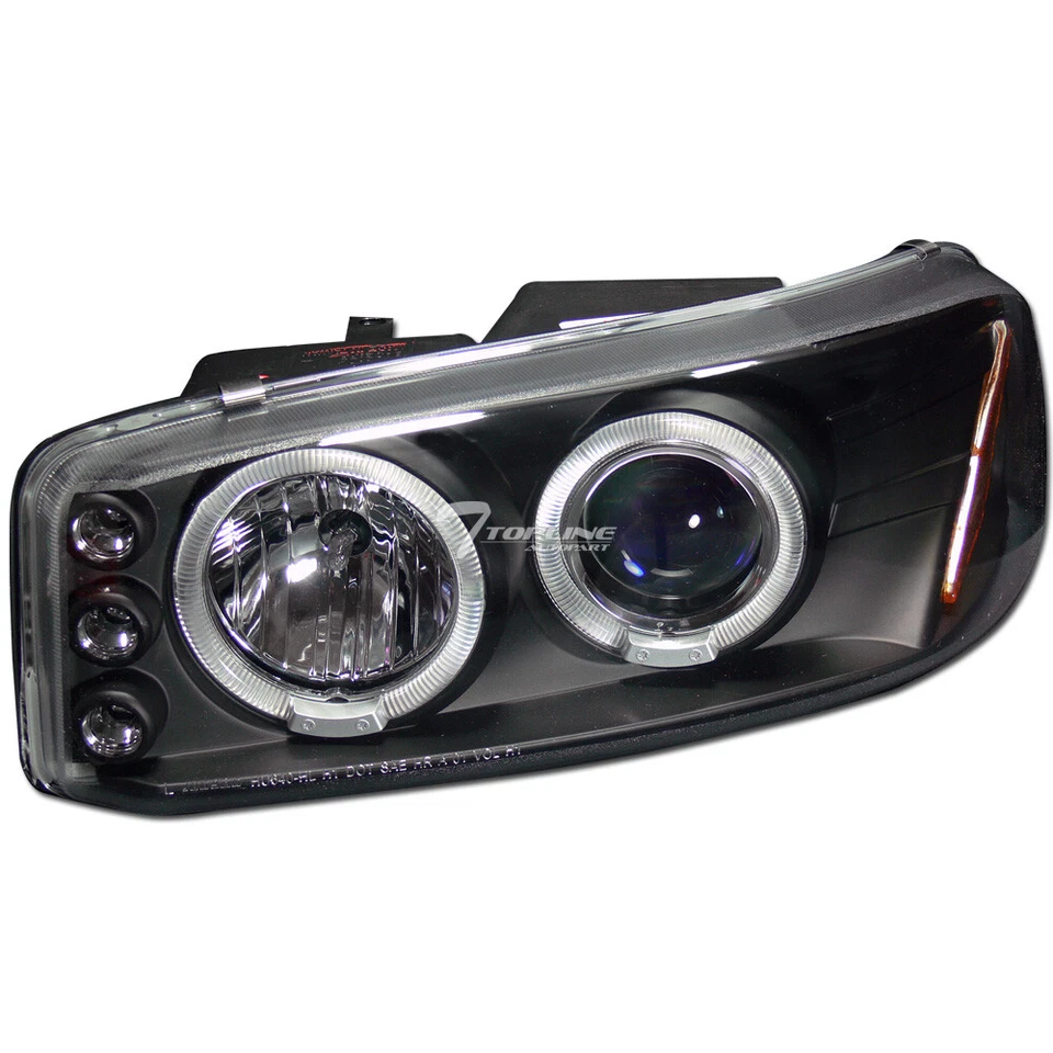 Topline For 1999-2006 GMC Sierra/Yukon LED Halo Projector Headlights Amber - Blk - Image 4 of 4