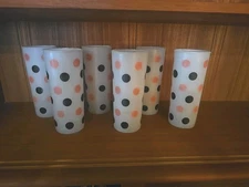 Vintage Anchor Hocking 1950s Pink And Black Polka Dot Collins Glass Set Of Six