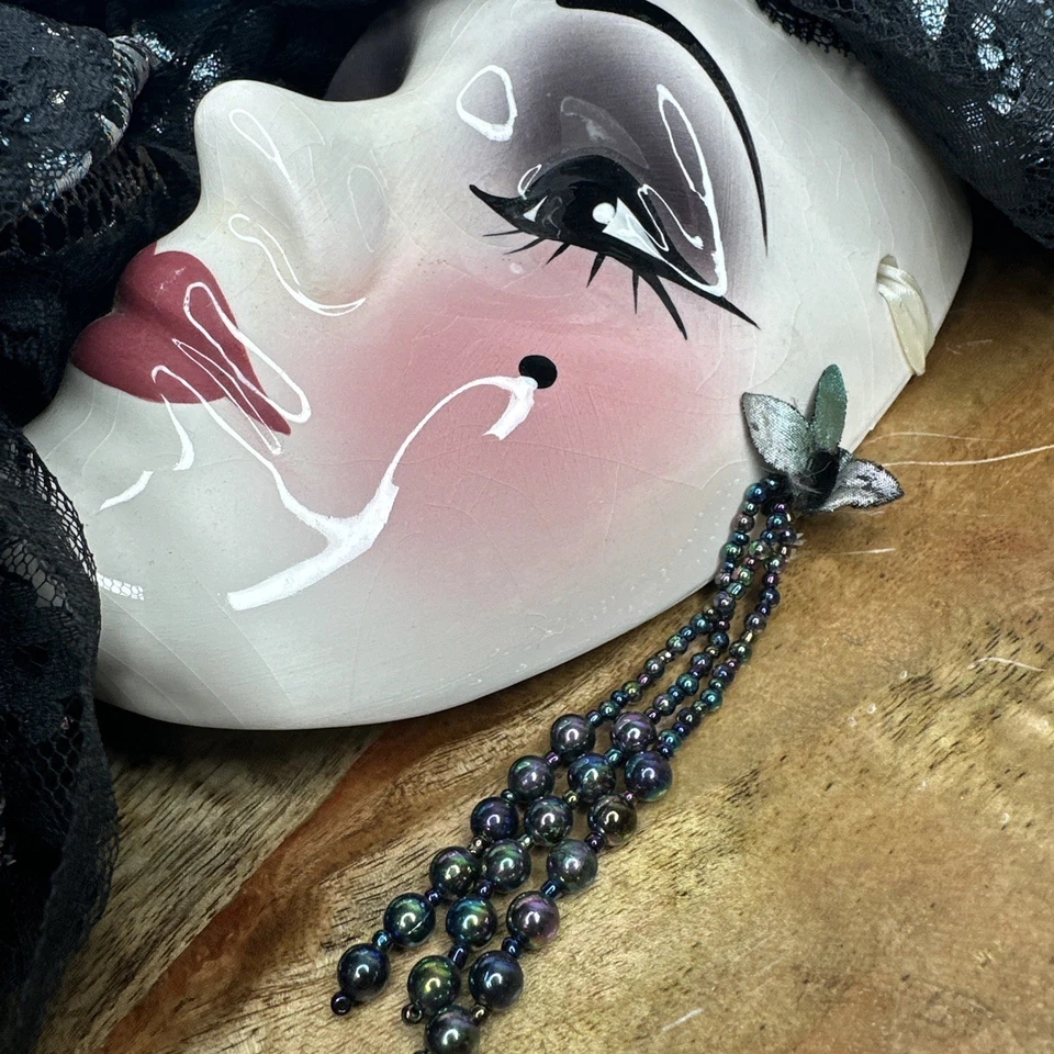 De colección. Máscara facial de pared de cerámica de creaciones únicas para mujer exótica negra VERDE firmada Foto 3 de 4