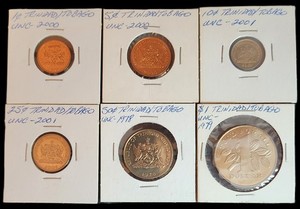 Trinidad Tobago 6 COIN 6 LOT,  1, 5, 10, 25, 50CENTS, 1 DOLLAR UNCIRCULATED  1.0