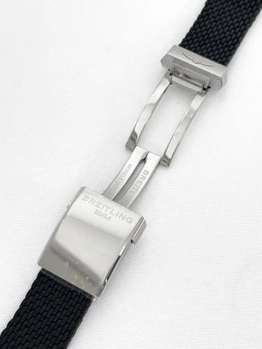 Breitling 256S 24mm Aero Classic Mesh Black Rubber Band w Deployment Clasp NEW