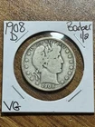 1908 D Barber Silver Half Dollar Very Good VG U.S. 50c Type Coin (Raw16855)