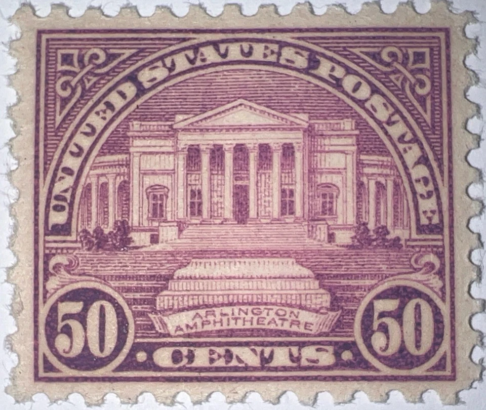 Sellos de viaje: estampillas de Estados Unidos de 1931 # 701 - 50 centavos anfiteatro de Arlington como nuevas en caja original VLH Foto 4 de 4