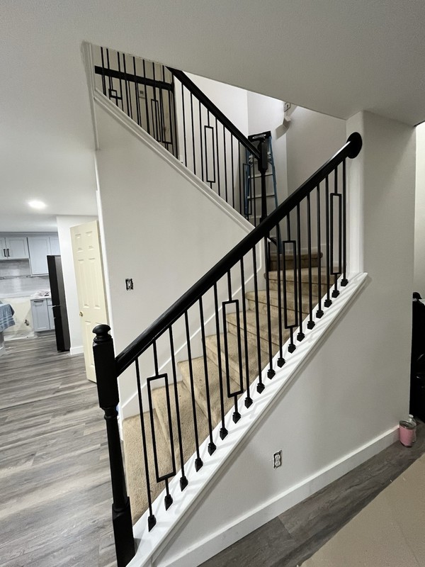 Modern Indoor Stair Handrail Railing System, Black Painted Wood & Metal Banister