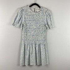 Reformation Leannah Floral Smocked Minidress Size 12 Blue Floral Puff Sleeve
