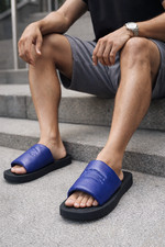 Burberry Furley Puff Slides Blue Mens Sandals Logo Italy w/ Dust Bag