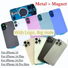 For iPhone 16 Back Glass Replacement Big Hole Rear Cover With Metal + Magnet Lot