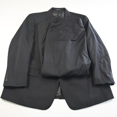 Joseph & Feiss 46R 44x29 Solid Black 100% Wool Mens Jacket Pants Suit