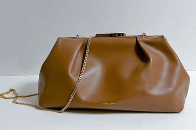 Echte Demellier London Camel Gold 2-Wege Platte Clutch Tasche Ausgezeichneter...