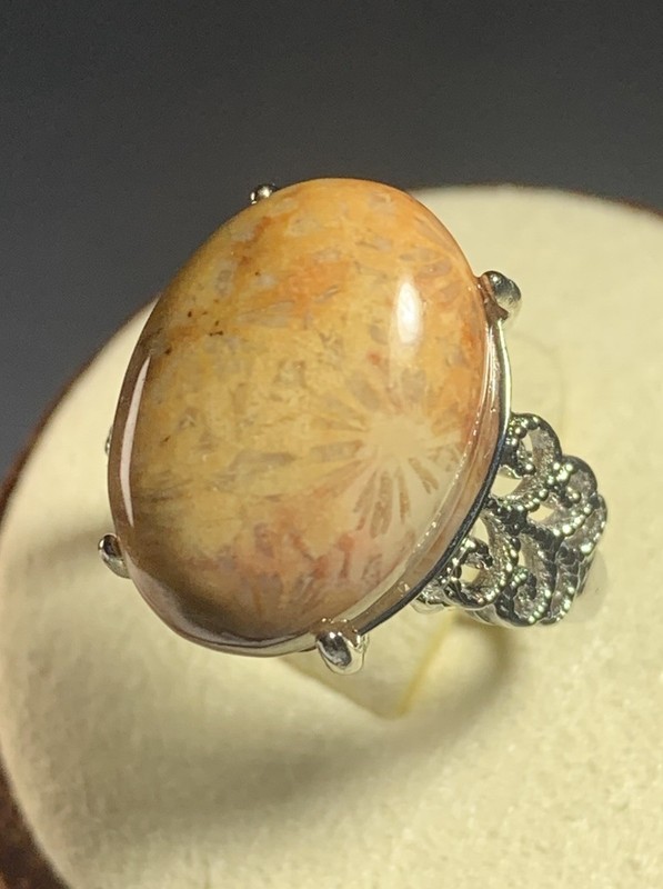 Natural Silicified Coral Fossil Flower Agate Ring/ Adjustable