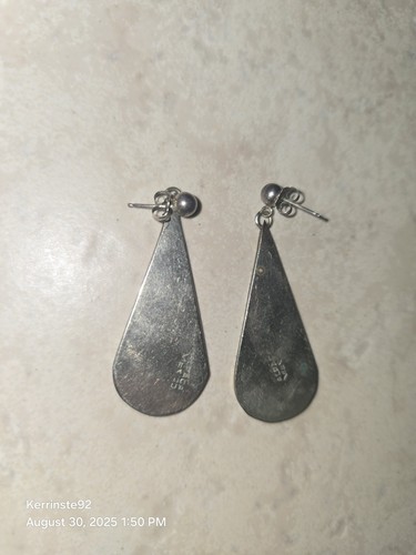 Vintage Alpaca Mexico Crescent Moon Full Moon Abalone Dangle Earrings - Picture 5 of 8