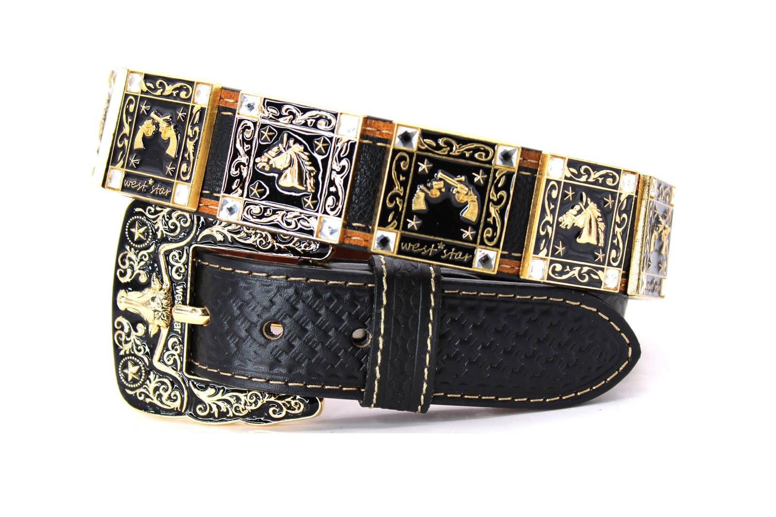 ПОЯС WEST STAR TEXAS CONCHO BELT- #783 С ДВУМЯ ПИСТОЛЕТАМИ - BK BASKETWEAVE