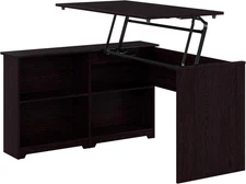 Bush Furniture Cabot 52W 3 Position Sit to Stand Corner Desk with Shelves in Esp