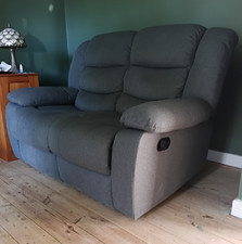 Recliner Grey Fabric Manual Recliner Sofa 2-Seater High Back Contemporary Used