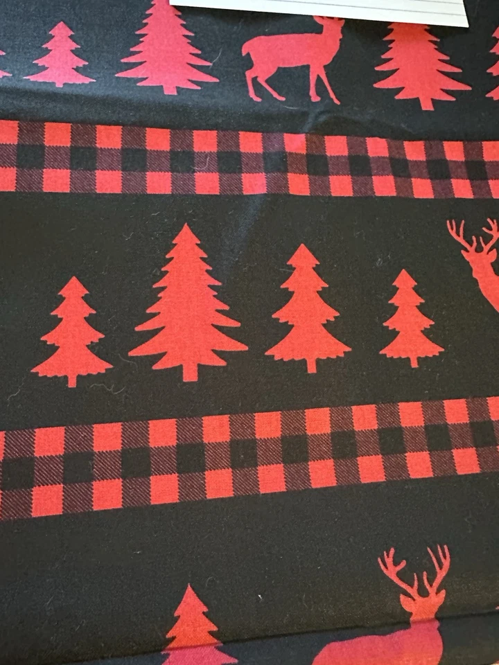 Christmas Cotton Black And Red Check,  Deer And Trees By David Textiles 1 1/3yds - Image 2 of 3