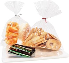 100PCS Cellophane Bags 8x10 inches, Clear Treat Bags with 4    Twist Ties,