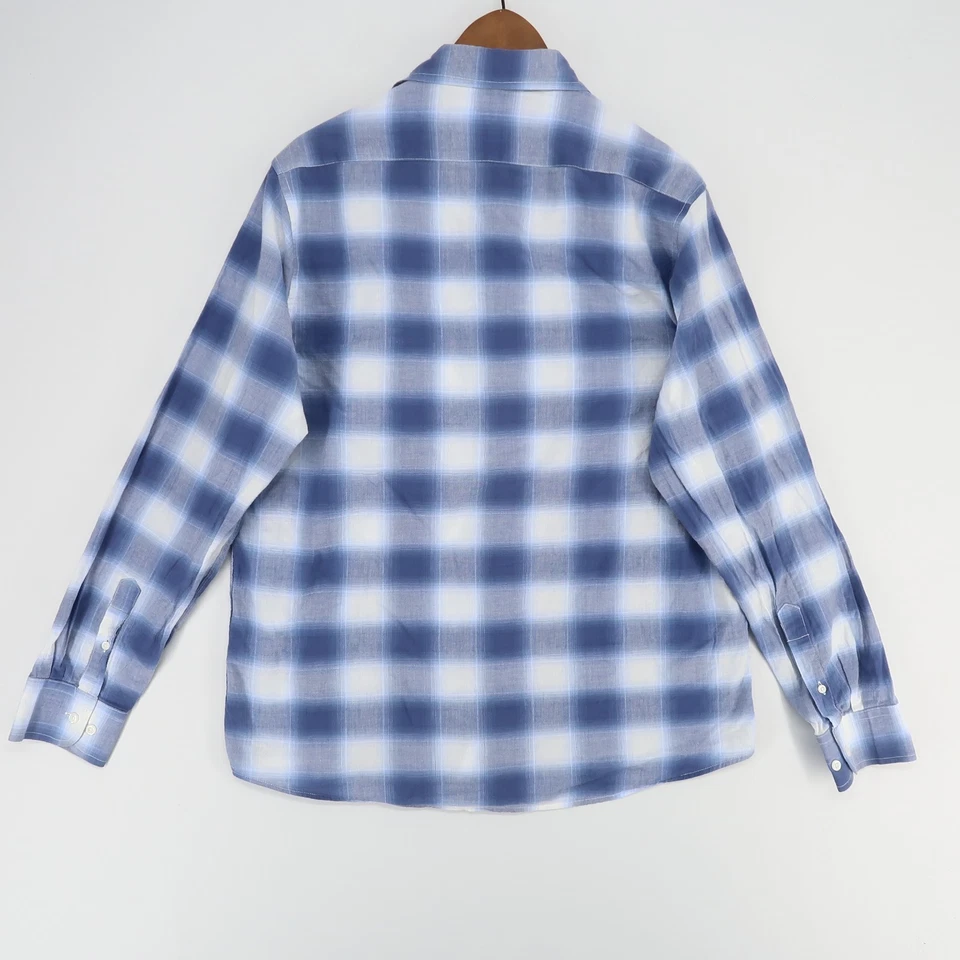 Milano Borromeo CMP Stamp Shirt Mens Large Blue White Plaid Stretch Cotton - Image 2 of 4