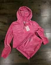 199 NEW JUICY COUTURE Velour rhinestones Pink Tracksuit set size Large