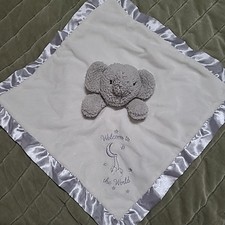 LITTLE ME Plush Elephant WELCOME TO THE WORLD Lovey Security Blanket Satin Trim