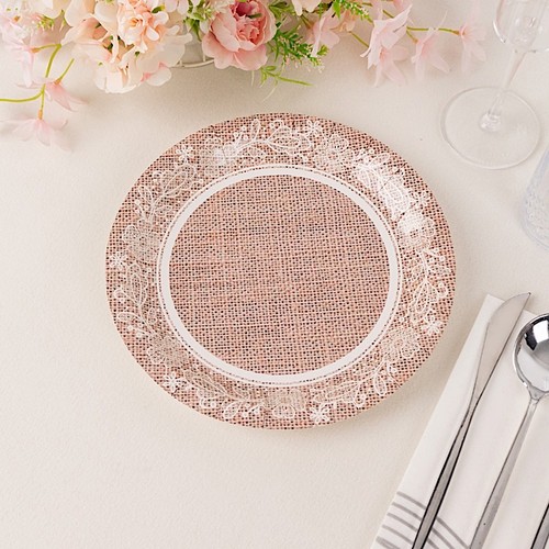 25 Natural 9" Burlap Print Floral Lace Paper Dinner Plates Party Events Supplies - Picture 3 of 9