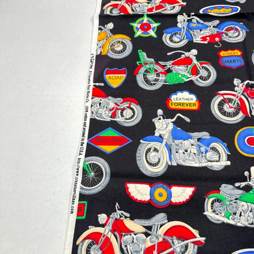 Tela Cranston Motocicletas Cerdos Negro Acolchado Algodón 36x43 1 Yarda Foto 4 de 4