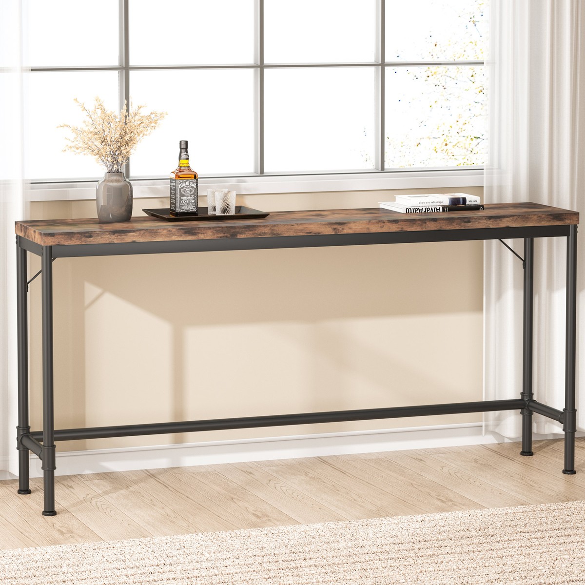 Extra Long Console Table Industrial Entry Hallway Table