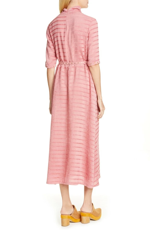 Vestido midi tejido suéter con cinturón cuello falso a rayas tonales brillantes rosa RACHEL COMEY 4 Foto 4 de 4