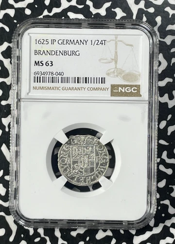 1625-IP Germany Brandenburg 1/24 Thaler NGC MS63 Lot#G9883 Silver! Choice UNC!