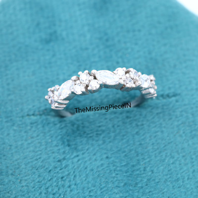 Marquise & Round Cut Wedding Band, Cubic Zirconia Diamond Half Eternity Band