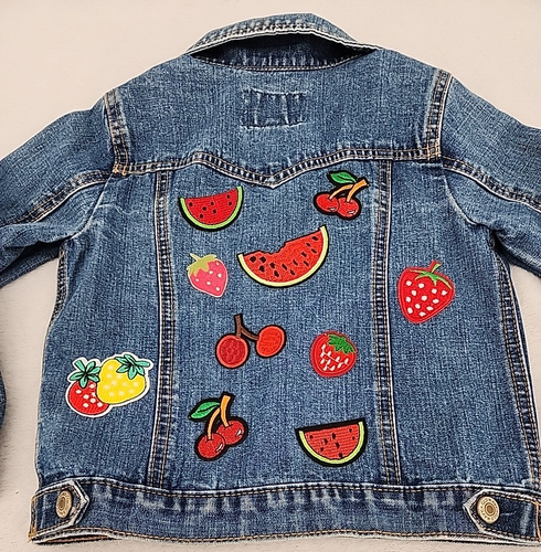 Girl 5T Denim Jean Jacket Tie Dyed Shirt XS Youth Cherries Watermelon Strawberry - Picture 15 of 20