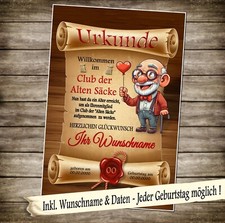Urkunde "Club der alten Säcke" 18 20 30 40 50 60 70 Geburtstag  Deko Geschenk 12