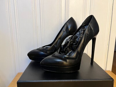 SAINT LAURENT Plateau Pumps JANIS 105 Flash Netz Leder Schwarz Black 40,5
